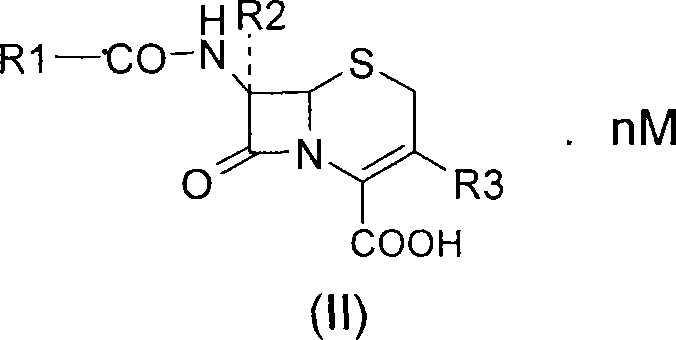 General Formula II showing the novel diamine salt structure of the cephalosporin