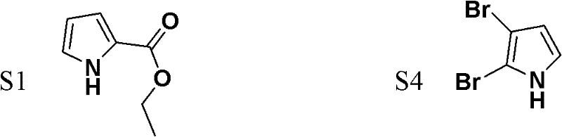 Reaction scheme showing conversion of S1 to S4 via bromination and decarboxylation