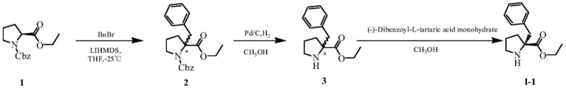 Synthesis and chiral resolution of the key starting material (R)-2-benzyl proline ester