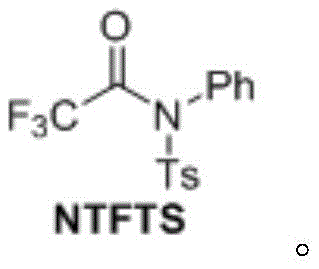 Molecular structure of NTFTS showing trifluoroacetyl group attached to nitrogen with phenyl and tosyl substituents