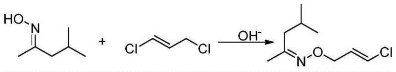 Etherification reaction mechanism showing the alkylation of ketoxime with 1,3-dichloropropene