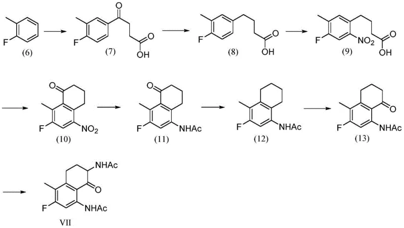 Prior art synthetic route showing multiple steps and low yields