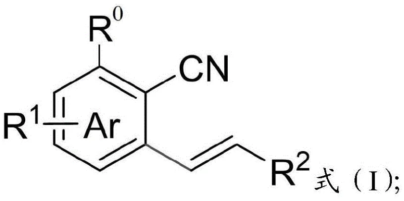 General structural formula of o-alkenyl aromatic nitrile compounds showing variable substituents