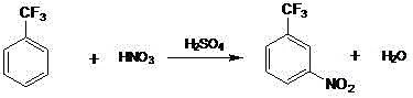 Chemical reaction equation showing the nitration of benzotrifluoride to form nitrobenzotrifluoride isomers using mixed acid