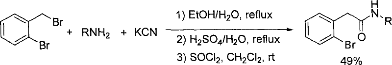 Conventional multi-step synthesis route using toxic KCN with low overall yield