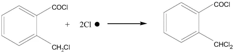 Side reaction scheme showing the formation of o-dichloromethyl benzoyl chloride by-product