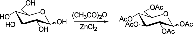 Acetylation of glucose to form peracetylated sugar using acetic anhydride and ZnCl2