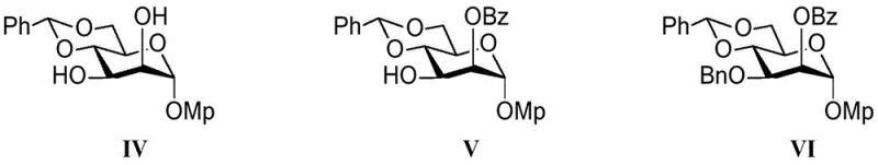 Chemical synthesis schematic of intermediate compound of formula VI showing regioselective protection steps