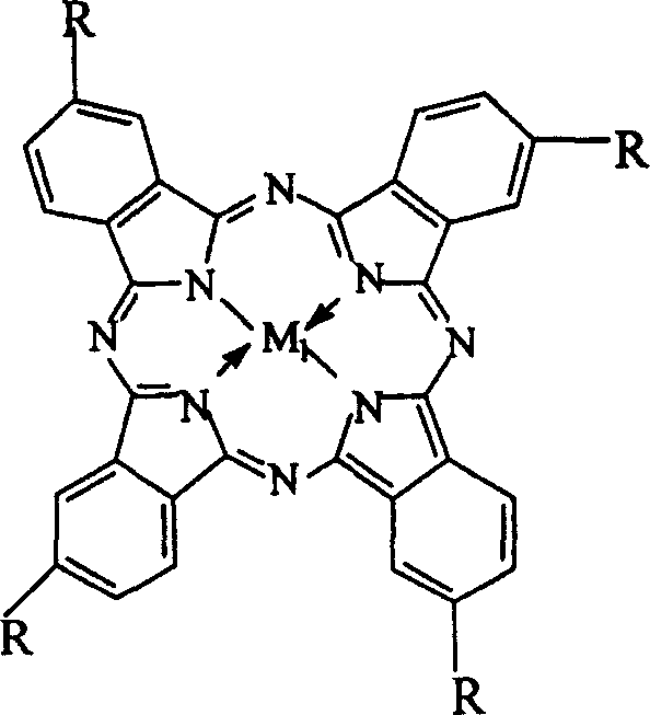 General Formula I structure of Metallophthalocyanine catalyst showing the central metal atom M1 coordinated within the macrocyclic ring