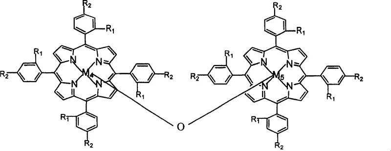 General Formulas III and IV depicting Mononuclear and μ-Oxo-binuclear Metalloporphyrin structures with variable substituents R1 and R2
