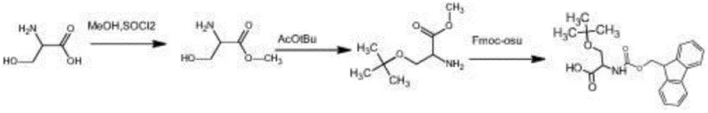 Complete synthetic route from L-serine to Fmoc-O-tert-butyl-L-serine showing all intermediate steps