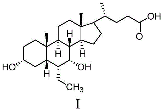 Chemical structure of Obeticholic Acid Form 1 showing the steroid backbone and side chain