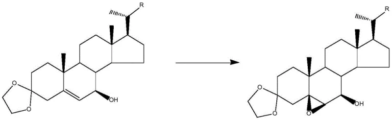 Reaction scheme showing the vanadyl-catalyzed conversion of Compound D to the 5,6-epoxy intermediate I