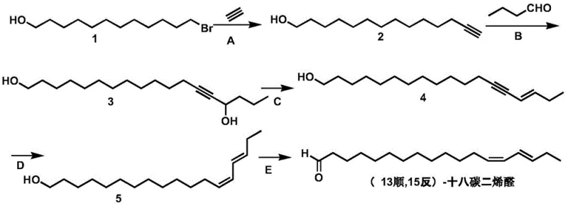 Synthesis route of (13 cis, 15 trans)-octadecadienal from 12-bromo-1-dodecanol