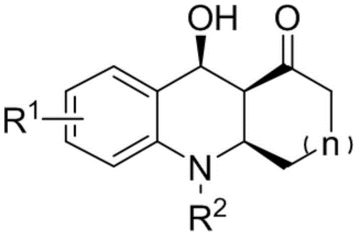 General structural formula of the octahydroacridine skeleton with three continuous chiral centers