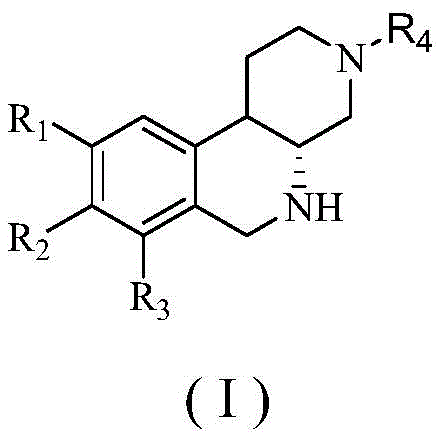 General chemical structure of octahydrobenzonaphthyridine compounds showing variable substituents R1-R4