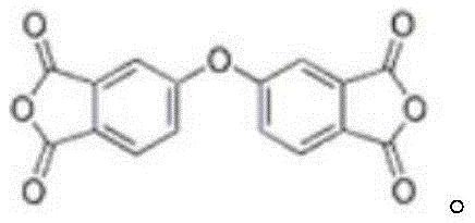 Chemical structure of 4,4'-diphenyl ether dianhydride (ODPA) showing the ether linkage and anhydride groups