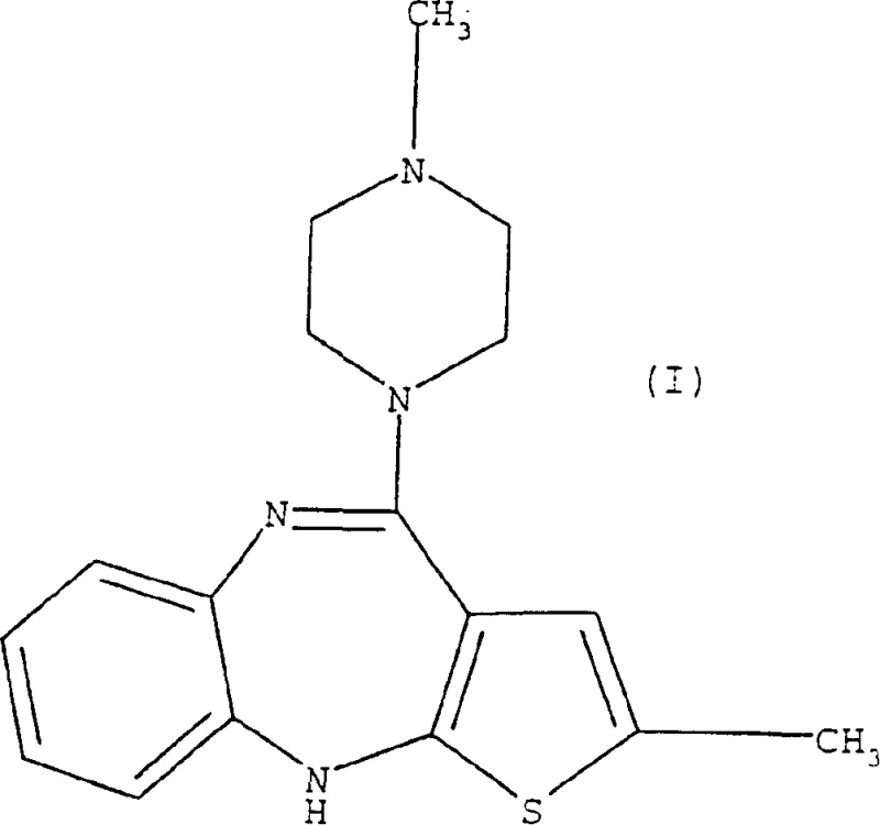 Chemical structure of Olanzapine Formula I showing the thienobenzodiazepine core