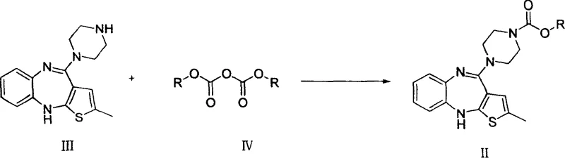 Novel synthesis route showing N-protection of N-demethylolanzapine with diester dicarbonate