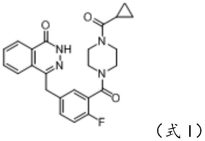 Chemical structure of Olaparib (Formula I) showing the phthalazinone core and piperazine moiety