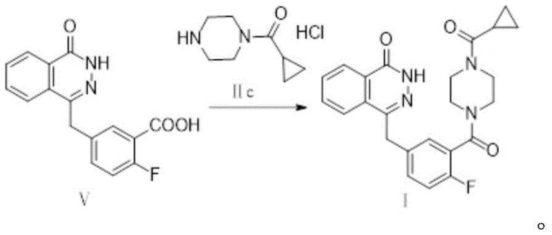 Final coupling reaction of Compound V with Compound IIc to form Olaparib
