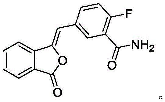 Chemical structure of the novel Olaparib intermediate Compound III featuring a fluorinated benzamide moiety