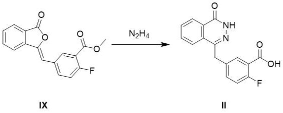 Final cyclization step converting the methyl ester intermediate to 2-fluoro-5-[(4-oxo-3H-2,3-diazanaphthyl)methyl]benzoic acid using hydrazine hydrate