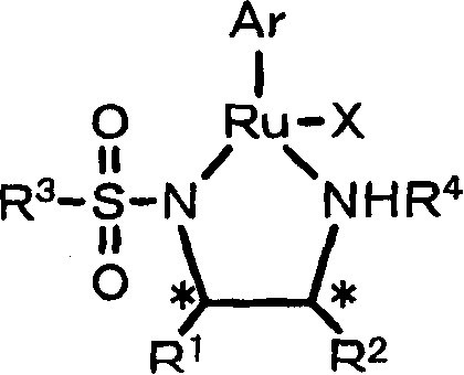 General formula of Ruthenium complex catalyst with sulfonamide diamine ligand