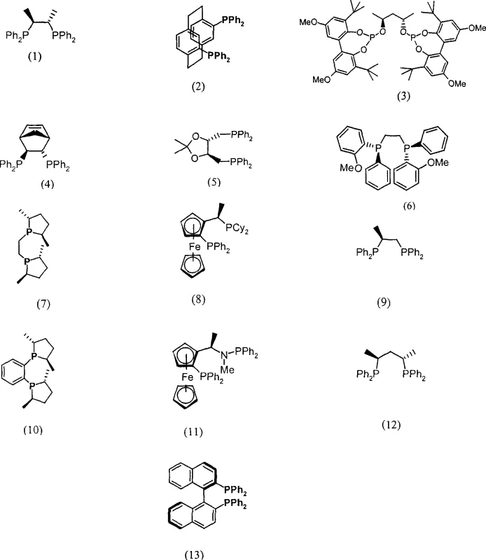 Structures of preferred chiral phosphine ligands used in the catalytic system