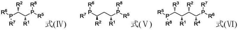 General chemical structures of chiral bis-phosphine ligands used in the catalyst system