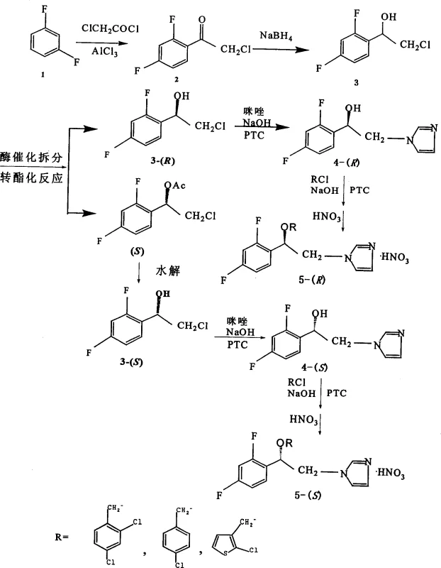 Complete synthetic route showing enzymatic resolution and alkylation steps for optically active imidazole derivatives