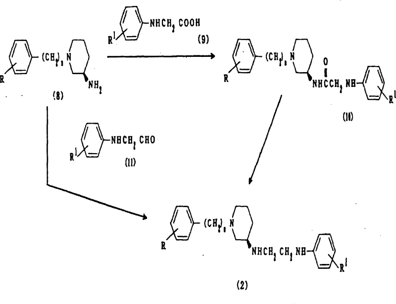 Synthetic route showing conversion of amine to amide and subsequent reduction to diamine