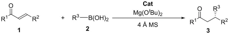 General reaction scheme for asymmetric conjugate addition of organoboronic acids to alpha,beta-unsaturated ketones