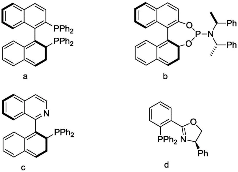 Structures of chiral phosphine ligands a, b, c, and d used in the copper catalytic system