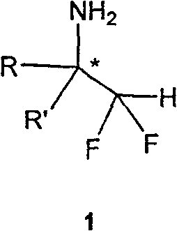 General structural formula of optically pure alpha-difluoromethylamine derivatives showing variable R groups