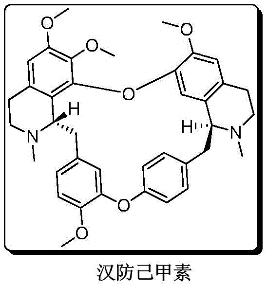Chemical structure of Tetrandrine showing two chiral centers and bis-benzylisoquinoline framework