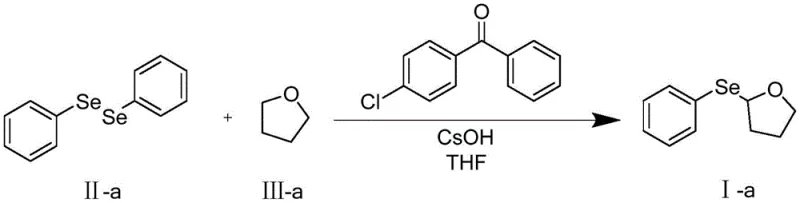 Specific reaction scheme for Example 1 showing the synthesis of phenyl-(tetrahydrofuran-2-yl)selenide