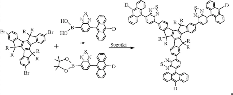 General Suzuki coupling reaction scheme for synthesizing the organic semiconductor material