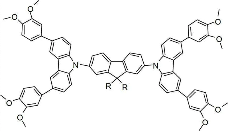 General chemical structure of the fluorene-carbazole organic semiconductor showing variable alkyl groups R