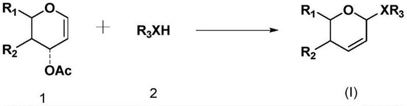 General reaction scheme for organofluorine-mediated synthesis of 2,3-unsaturated glycosides