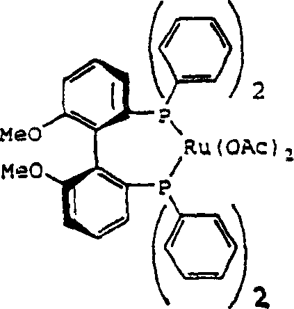 Chemical structure of the Ru(OAc)2((R)-MeOBIPHEP) catalyst precursor used for enantioselective hydrogenation