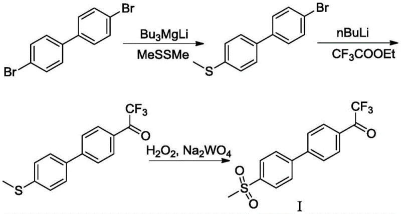 Prior art synthesis route involving hazardous lithiation and low yield steps