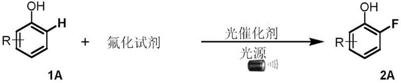 General reaction scheme for direct ortho-fluorination of phenols using photocatalysis