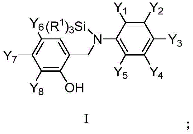 General chemical structure of ortho-hydroxy-nitrogen silane compounds showing variable substituents
