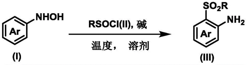 Core technical route showing metal-free tandem rearrangement of aryl hydroxylamine and sulfinyl chloride