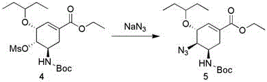 Nucleophilic substitution of mesylate with azide resulting in second configuration inversion to form compound 5