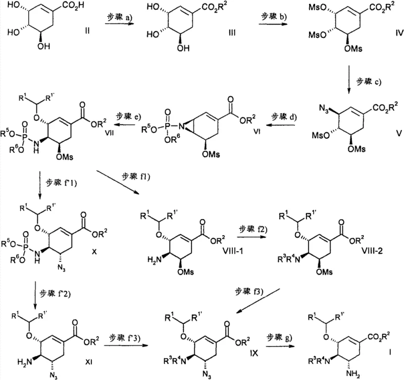 Overall synthetic route from shikimic acid to 4,5-diamino derivatives showing key intermediates and reaction steps