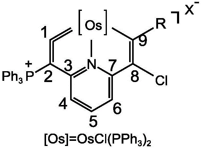 Synthesis reaction scheme of osmium heterocyclic compound 1 using N-iodosuccinimide
