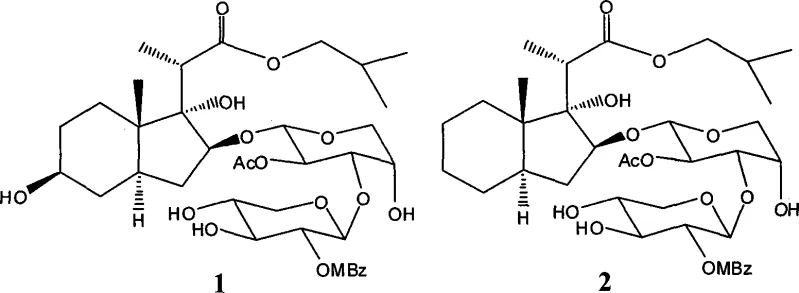 Specific structures of active Compounds 1 and 2 with defined sugar moieties