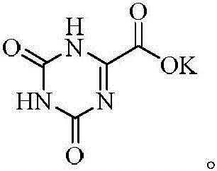 Chemical structure of Oteracil Potassium showing the triazine ring and carboxylic acid potassium salt